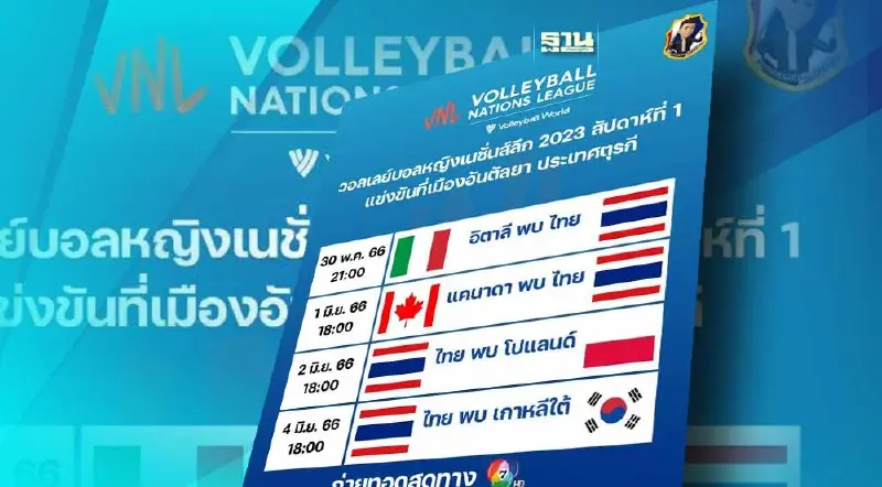 วอลเลย์บอลเนชันส์ลีก 2023  แข่งวันไหน ถ่ายทอดสดช่องอะไร คลิกที่นี่