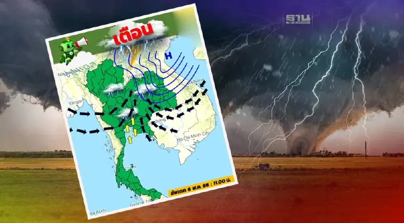 พายุเข้าไทย กรมอุตุฯเตือน 8-10 พ.ค.ไทยตอนบน"พายุฤดูร้อน"ถล่ม