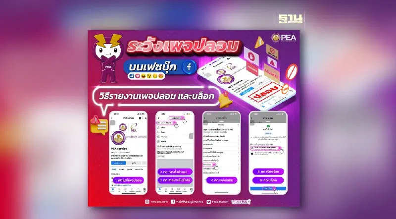 เตือนภัย อย่าตกเป็นเหยื่อมิจฉาชีพที่แอบอ้างปลอมเพจเฟซบุ๊กของ PEA