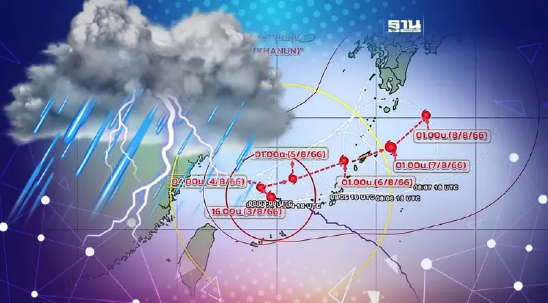 เส้นทางพายุไต้ฝุ่นขนุน -ญี่ปุ่นเตือนปชช.เฝ้าระวังฝนตกหนัก