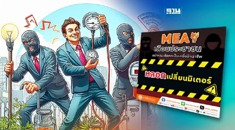 MEA เตือนประชาชนอย่าหลงเชื่อมิจฉาชีพ หลอกเปลี่ยนมิเตอร์ MEA เตือนประชาชนอย่าหลงเชื่อมิจฉาชีพ หลอกเปลี่ยนมิเตอร์
