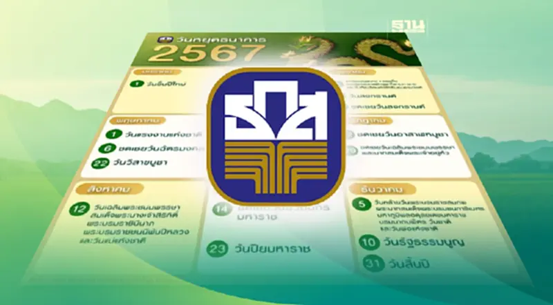 ธ.ก.ส.กางปฏิทินวันหยุดธนาคารประจำปี 2567 หลัง ธปท.ประกาศทางการ ธ.ก.ส.กางปฏิทินวันหยุดธนาคารประจำปี 2567 หลัง ธปท.ประกาศทางการ