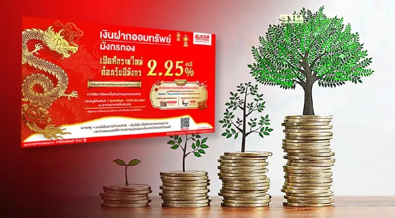 "เงินฝากสลากออมทรัพย์มังกรทอง" ธอส. ดอกเบี้ยสูง 2.25%