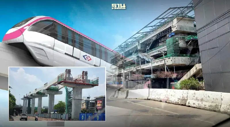 เปิดภาพอัพเดทล่าสุด "รถไฟฟ้าเมืองทองธานี" ส่วนต่อขยายสายสีชมพู (มีคลิป)