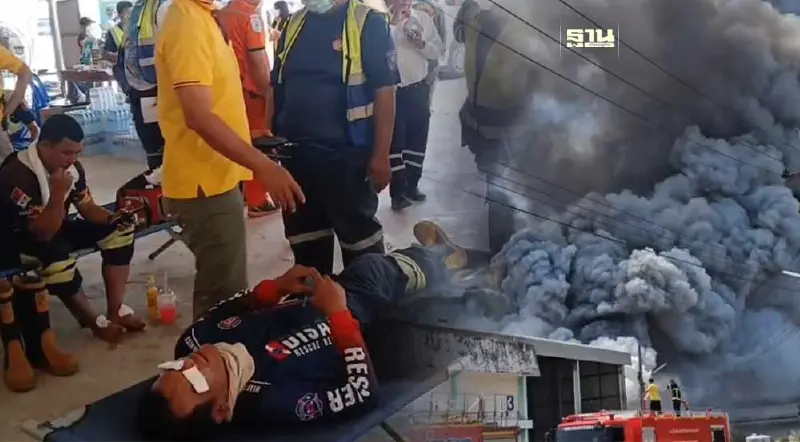 ทีมดับเพลิงโกดังเก็บกากสารเคมีระยอง ทนกลิ่นสารพิษไม่ไหว ถอนกำลังแล้ว