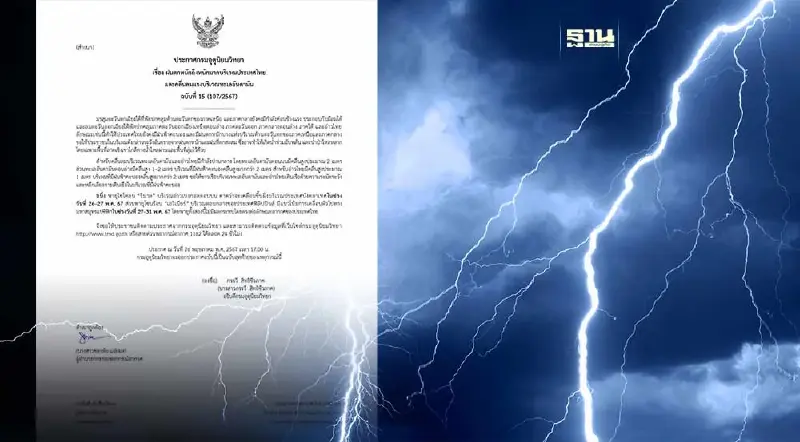 ประกาศกรมอุตุนิยมวิทยา ฉบับที่ 15 เตือนไทย "ฝนตกหนัก-หนักมาก" 