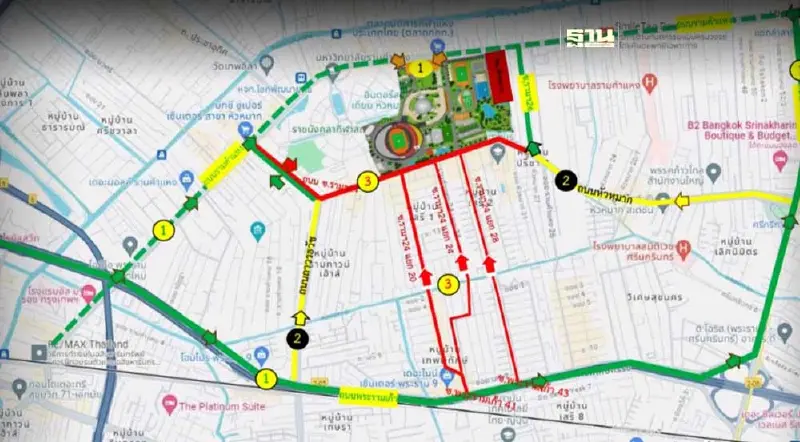 สน.หัวหมาก แนะเส้นทางมาสนามราชมังคลากีฬาสถาน เชียร์ ไทย พบ สิงคโปร์