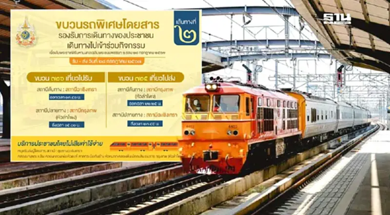 รฟท.จัดขบวนรถไฟฟรี เพื่อให้ประชาชนเข้าร่วมงาน เฉลิมพระเกียรติในหลวง ร.10 รฟท.จัดขบวนรถไฟฟรี เพื่อให้ประชาชนเข้าร่วมงาน เฉลิมพระเกียรติในหลวง ร.10