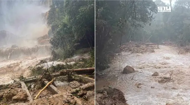 ด่วน ปิดน้ำตกทีลอซู ชั่วคราว น้ำป่าไหลหลาก ทางเข้าอันตราย