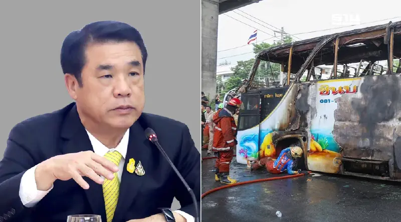 ไฟไหม้รถบัส "สุริยะ" สั่งบขส.-กรมขนส่งฯ จัดรถโดยสาร 3 คัน ช่วยผู้ประสบภัย