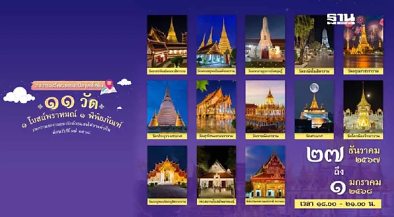 เที่ยวงานอารามอร่าม 11 วัด สัมผัสแสงสีเสียงตระการตา เริ่มวันนี้ 27 ธันวาคม 67 เที่ยวงานอารามอร่าม 11 วัด สัมผัสแสงสีเสียงตระการตา เริ่มวันนี้ 27 ธันวาคม 67