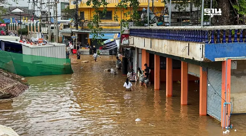 น้ำท่วมแม่สาย ผู้ว่าฯเร่งขุดลอก เสริมแกร่งแนวตลิ่ง กำแพงกั้นน้ำ