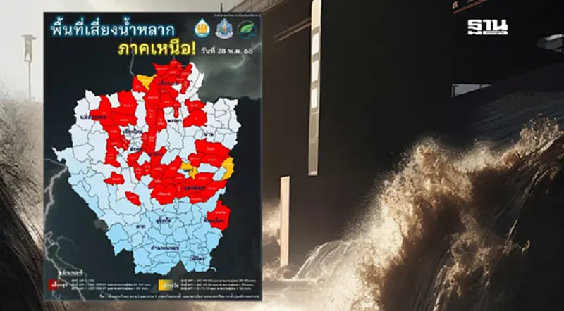 เปิดพื้นที่เสี่ยงน้ำหลากภาคเหนือ 28 พ.ค.68 เช็กเลยมีจว.ใดบ้าง เปิดพื้นที่เสี่ยงน้ำหลากภาคเหนือ 28 พ.ค.68 เช็กเลยมีจว.ใดบ้าง