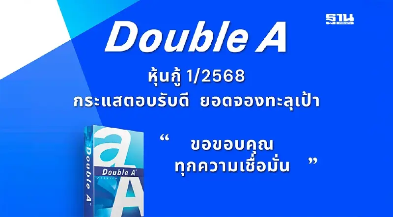 หุ้นกู้ “ดั๊บเบิ้ล เอ” ฮอตเกินคาด ยอดจองทะลุ 3,000 ล้าน สะท้อนความเชื่อมั่นนักลงทุน หุ้นกู้ “ดั๊บเบิ้ล เอ” ฮอตเกินคาด ยอดจองทะลุ 3,000 ล้าน สะท้อนความเชื่อมั่นนักลงทุน