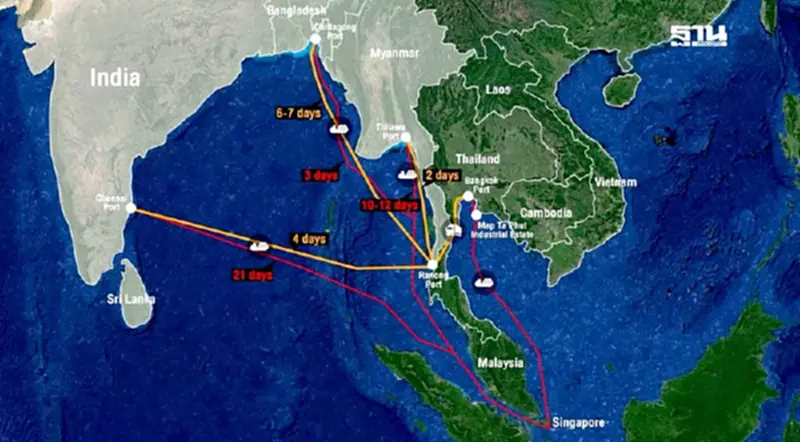 เส้นทางเดินเรือใหม่ “ระนอง–จิตตะกอง” ลดเวลาอ้อมช่องแคบมะละกา เหลือ 3 วัน เส้นทางเดินเรือใหม่ “ระนอง–จิตตะกอง” ลดเวลาอ้อมช่องแคบมะละกา เหลือ 3 วัน