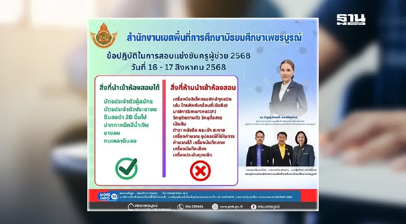 สอบครูผู้ช่วย 2568 วันนี้ สพม.เพชรบูรณ์ แนะวิธีปฏิบัติสอบแข่งขัน
