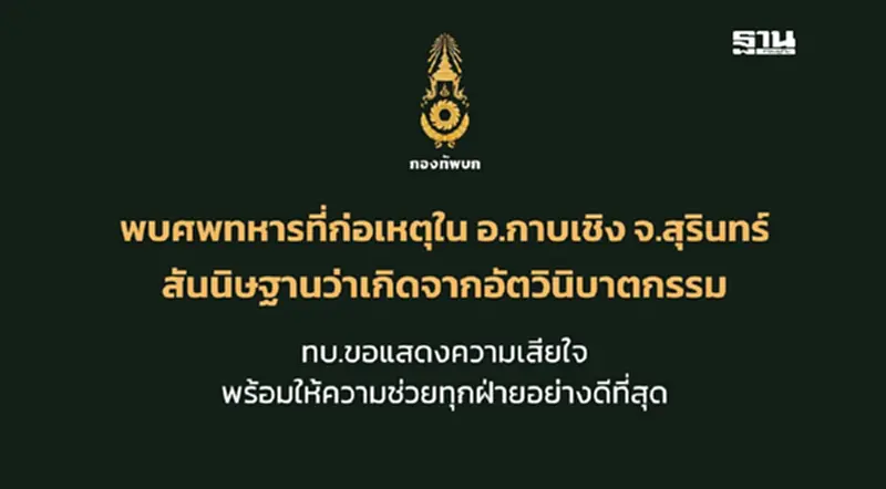ทหารกราดยิงชาวบ้านสุรินทร์ล่าสุด ทบ.พบผู้ก่อเหตุฆ่าตัวตาย ทหารกราดยิงชาวบ้านสุรินทร์ล่าสุด ทบ.พบผู้ก่อเหตุฆ่าตัวตาย