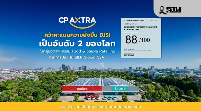 ซีพี แอ็กซ์ตร้า ผงาดอันดับ 2 โลก DJSI ปี 2025 คะแนนพุ่ง 88/100 ตอกย้ำผู้นำค้าส่ง–ค้าปลีกยั่งยืนไทย ซีพี แอ็กซ์ตร้า ผงาดอันดับ 2 โลก DJSI ปี 2025 คะแนนพุ่ง 88/100 ตอกย้ำผู้นำค้าส่ง–ค้าปลีกยั่งยืนไทย