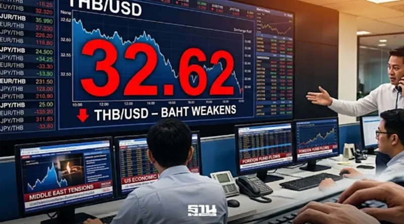 บาทอ่อนแตะ 32.62 รับแรงกดดันตะวันออกกลาง จับตาฟันด์โฟลว์-ข้อมูลศก.สหรัฐ บาทอ่อนแตะ 32.62 รับแรงกดดันตะวันออกกลาง จับตาฟันด์โฟลว์-ข้อมูลศก.สหรัฐ