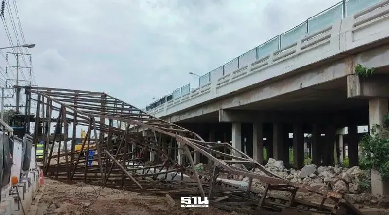 กรมทางหลวง เร่งสอบ เหตุปั้นจั่นล้มทับคนงาน "ถนนพระราม2"