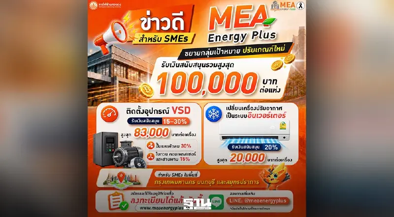 MEA อัดฉีด SMEs สูงสุด 1 แสนบาท หนุนติด VSD - แอร์อินเวอร์เตอร์ ลดค่าไฟ
